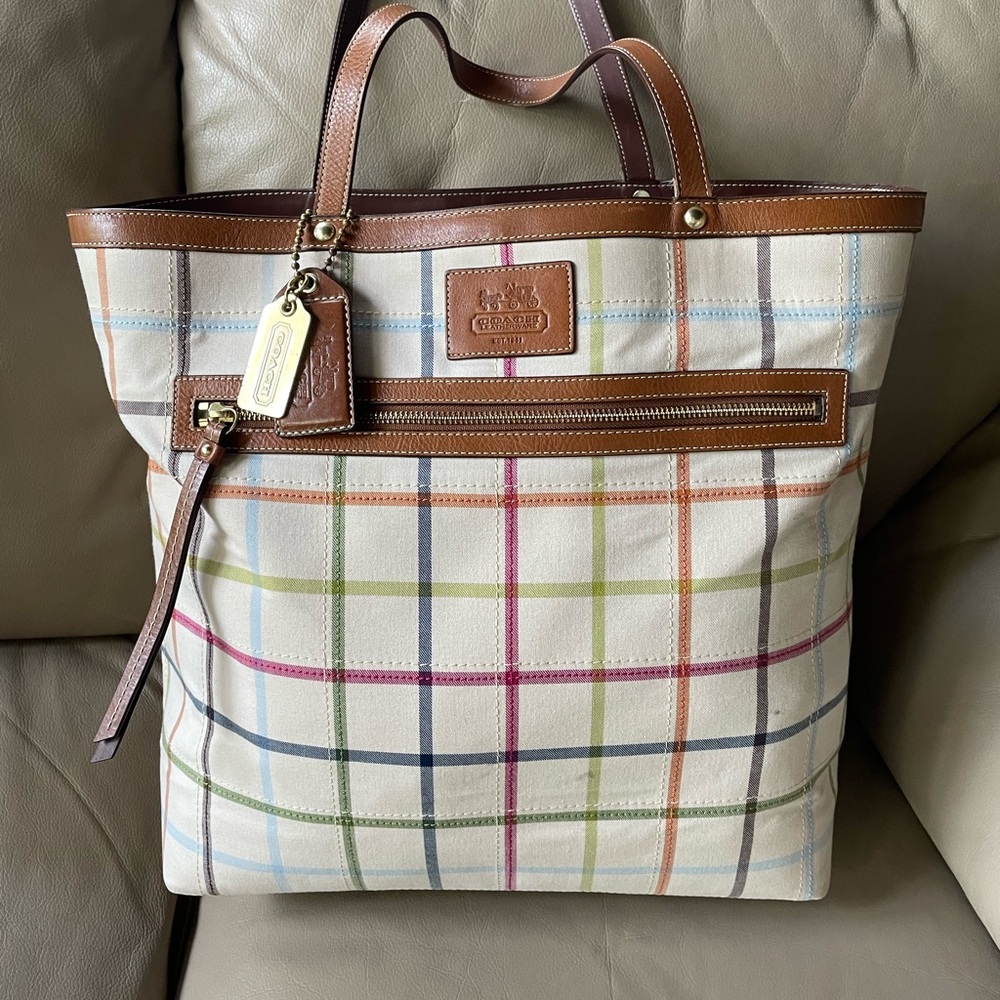 Coach X-Large Tattersall Tote/Carryall with small matching wristlet